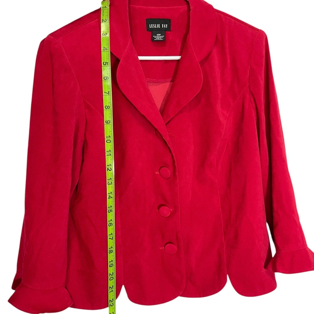 Leslie Fayโ 10P Red Blazer Scalloped Hem Ruffle Cuff Bell Sleeve Career Coquette